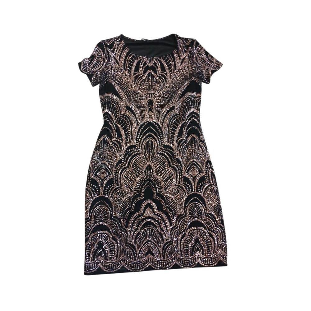 Jump Apparel Black & Gold Sequin Dress Size S|Elegant Bodycon Formal Party Dress